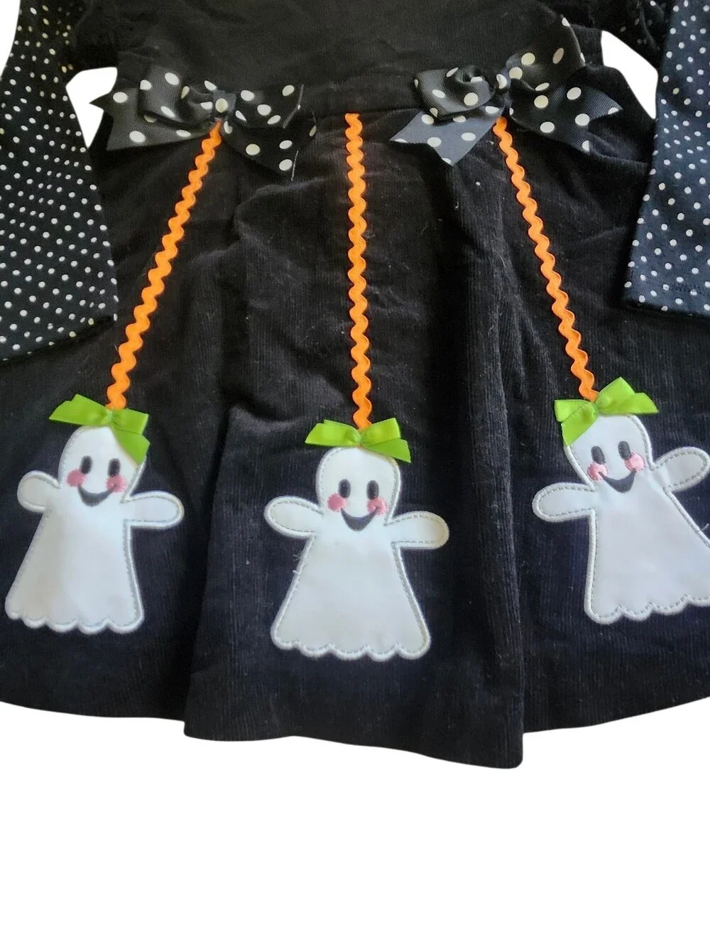 Bonnie Jean Girls Halloween Black Corduroy Ghost Dress Polka Dot Size 4T